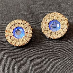 Vintage Rhinestone Earrings Baby Blue Rhinestone Clip On Statement